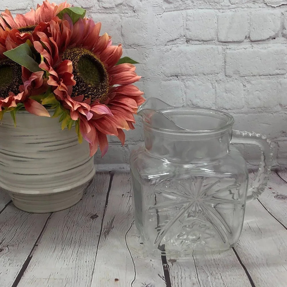 vintage pressesd glass pitcher